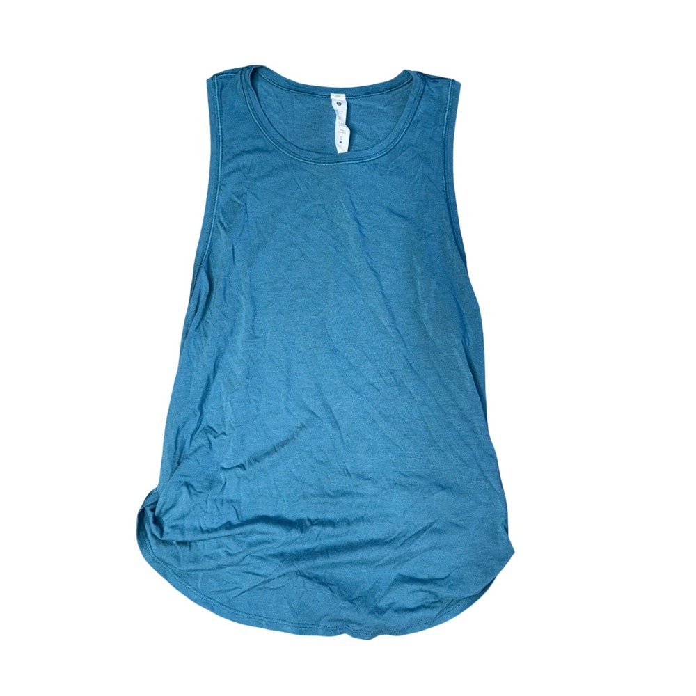 Lululemon Love Tank Top Women Sz‎ 2 Teal Excellent Scoop Neck Curved Hem LW1DIFS